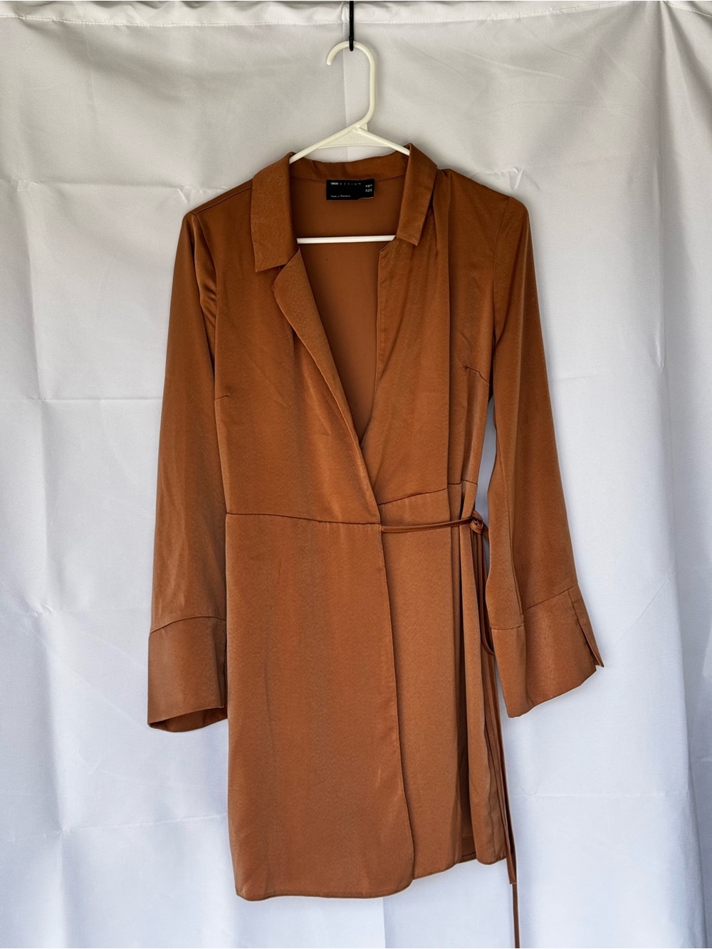 ASOS Rust Brown Long Sleeve Wrap Dress with Tie